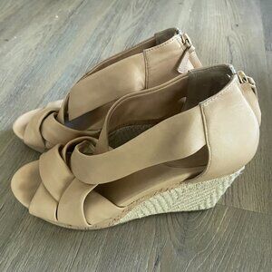 Cole Haan Air BEIGE Leather Strappy Wedge Sandal Cork Espadrille Platform 10B!